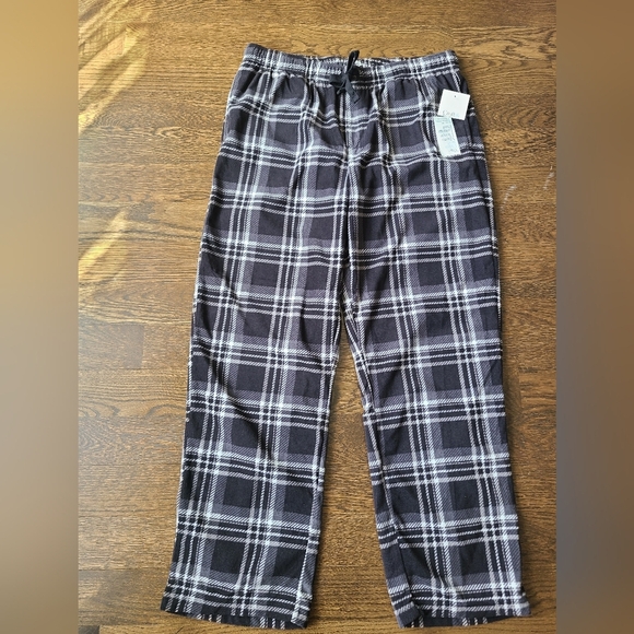 NWT Men's Black and White Plaid Fleece Pants Sz.L - Picture 1 of 8